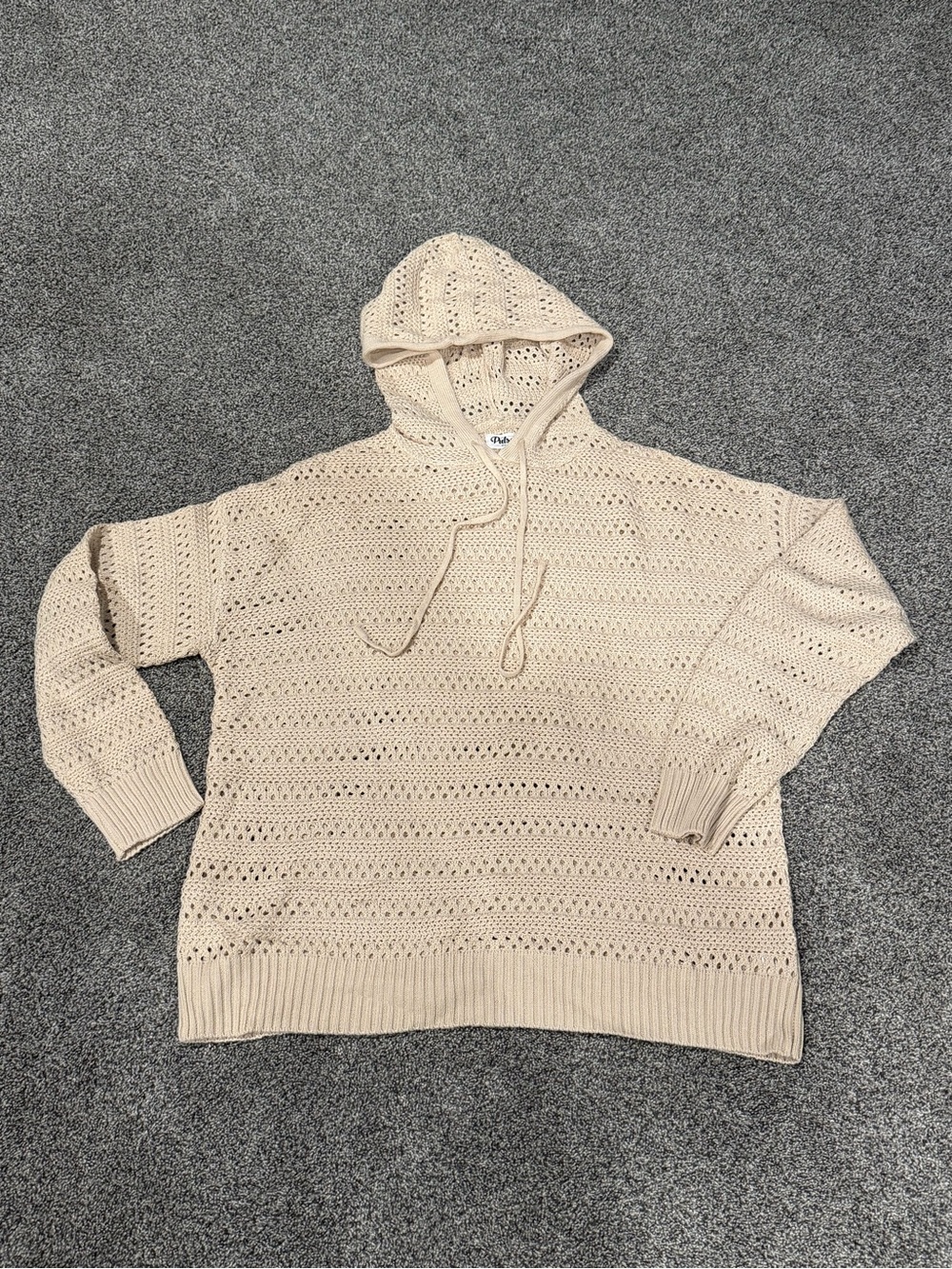 Pulse Light Beige Crochet Hoodie Sweater - Women's Knit Top size XL